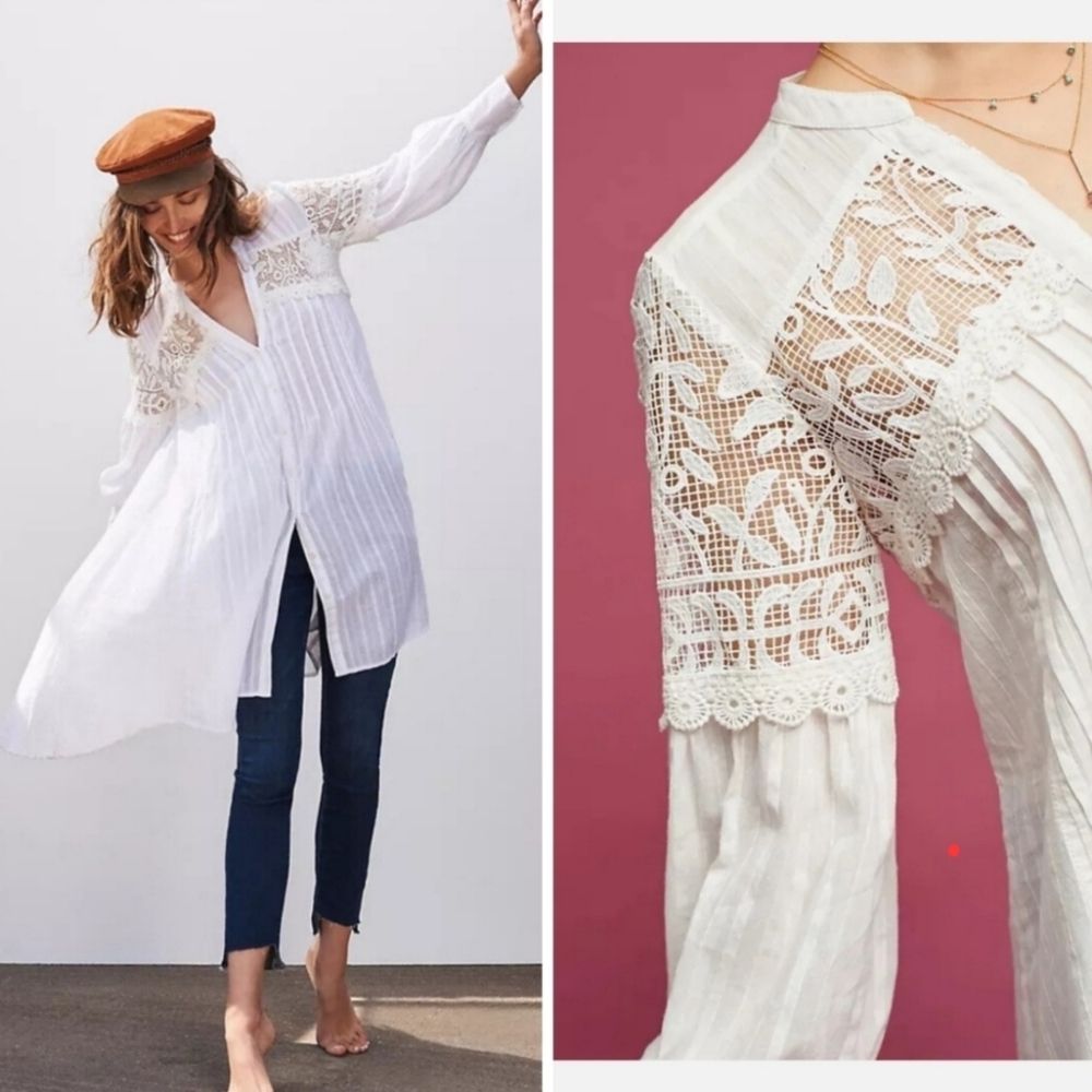 Anthropologie pintucked lace tunic S
